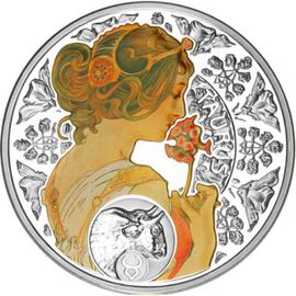 Монета Телец Альфонс Муха 1 доллар 2011 Серебро Ниуэ - изображение 46