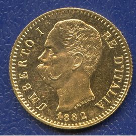 Монета Италия 20 лир 1882 Золото Италия - изображение 49