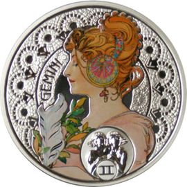 Монета Близнецы Альфонсо Муха 1 доллар 2011 Серебро - изображение 46