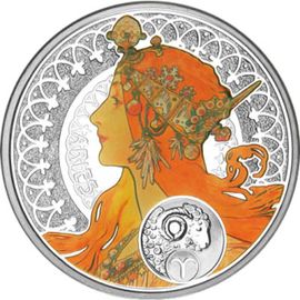 Монета Ниуэ "Альфонсо Муха-Овен" 1 доллар 2011 Серебро - изображение 46