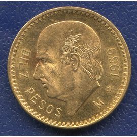 Монета Мексика 10 песо 1959 Золото Мексика - изображение 46
