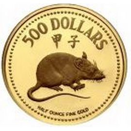 Монета Год Крысы 500 долларов 1984 Золото Сингапур - изображение 58