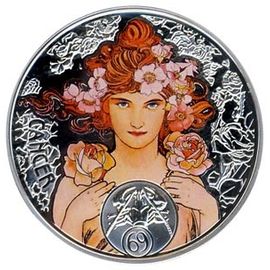 Монета Рак Альфонсо Муха 1 доллар 2011 Серебро Ниуэ - изображение 46