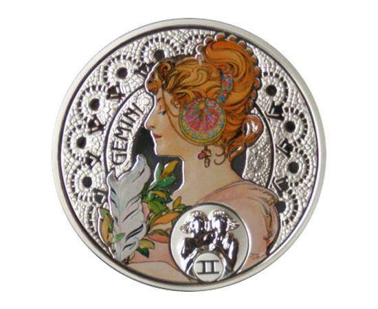 Монета Близнецы Альфонсо Муха 1 доллар 2011 Серебро - изображение 46