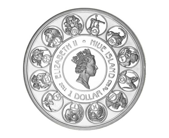 Монета Телец Альфонс Муха 1 доллар 2011 Серебро Ниуэ - изображение 47