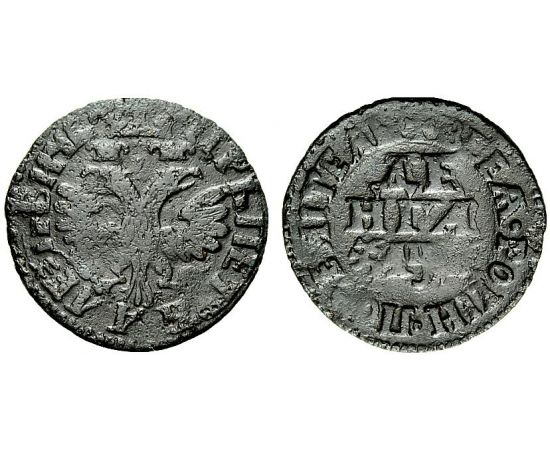 Монета Петр I (1682-1725) деньга 1704 Медь Россия - изображение 25